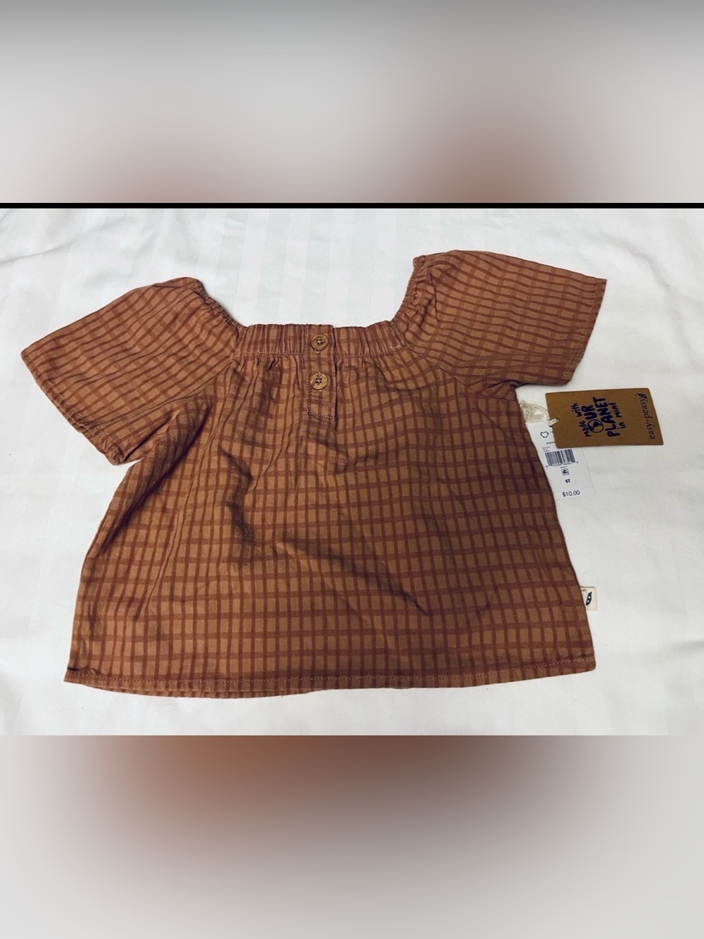 Easy Peezy girls 5T short sleeve rust gingham blouse, Boho